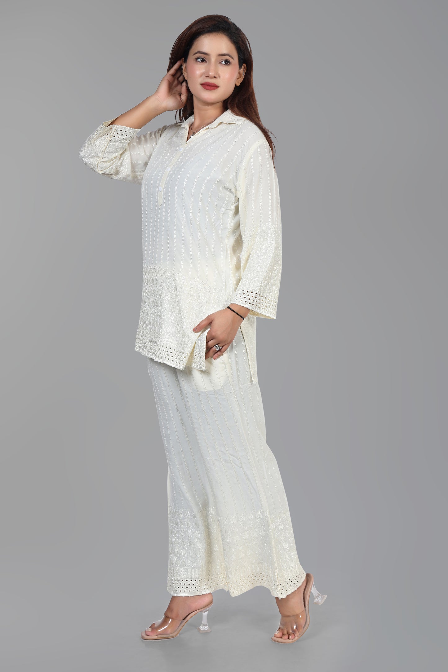 Chikankari Partywear Co-ord Set - Off White