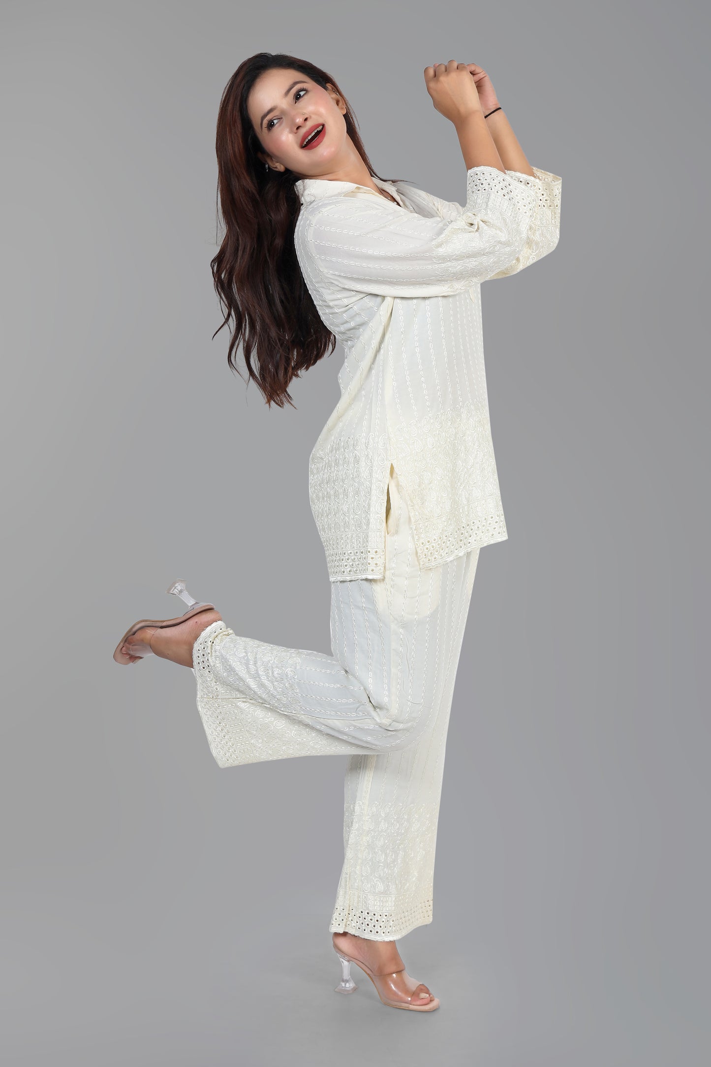 Chikankari Partywear Co-ord Set - Off White