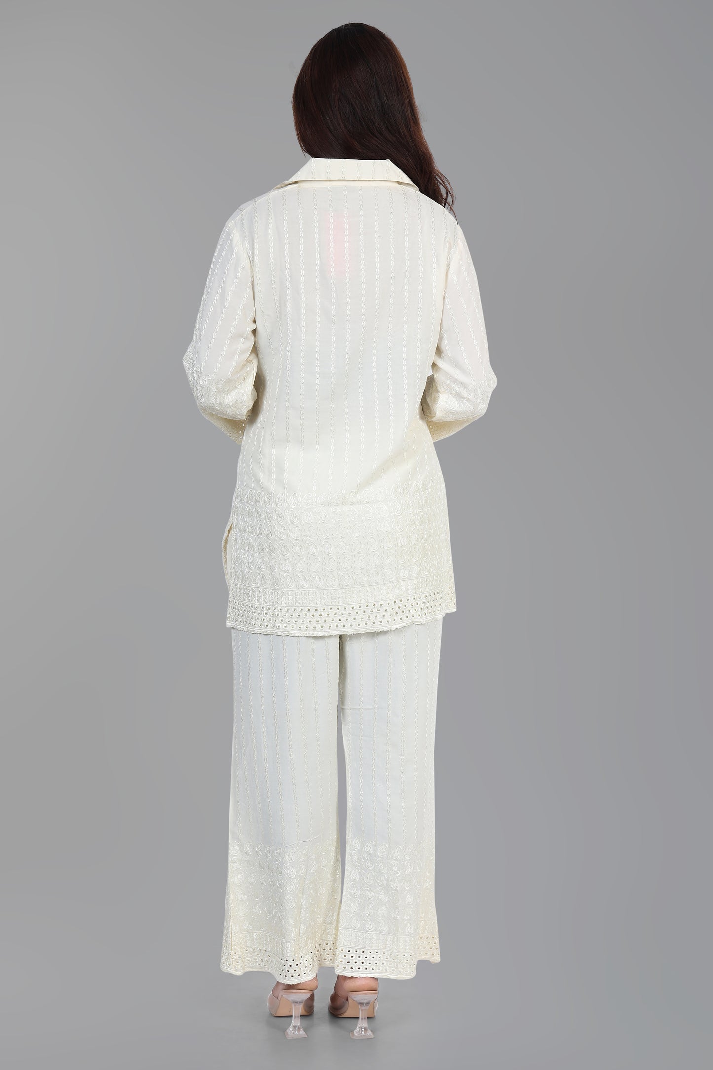 Chikankari Partywear Co-ord Set - Off White