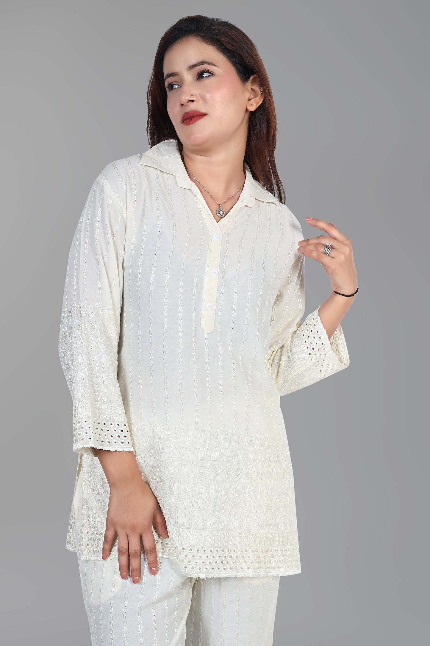 Chikankari Partywear Co-ord Set - Off White