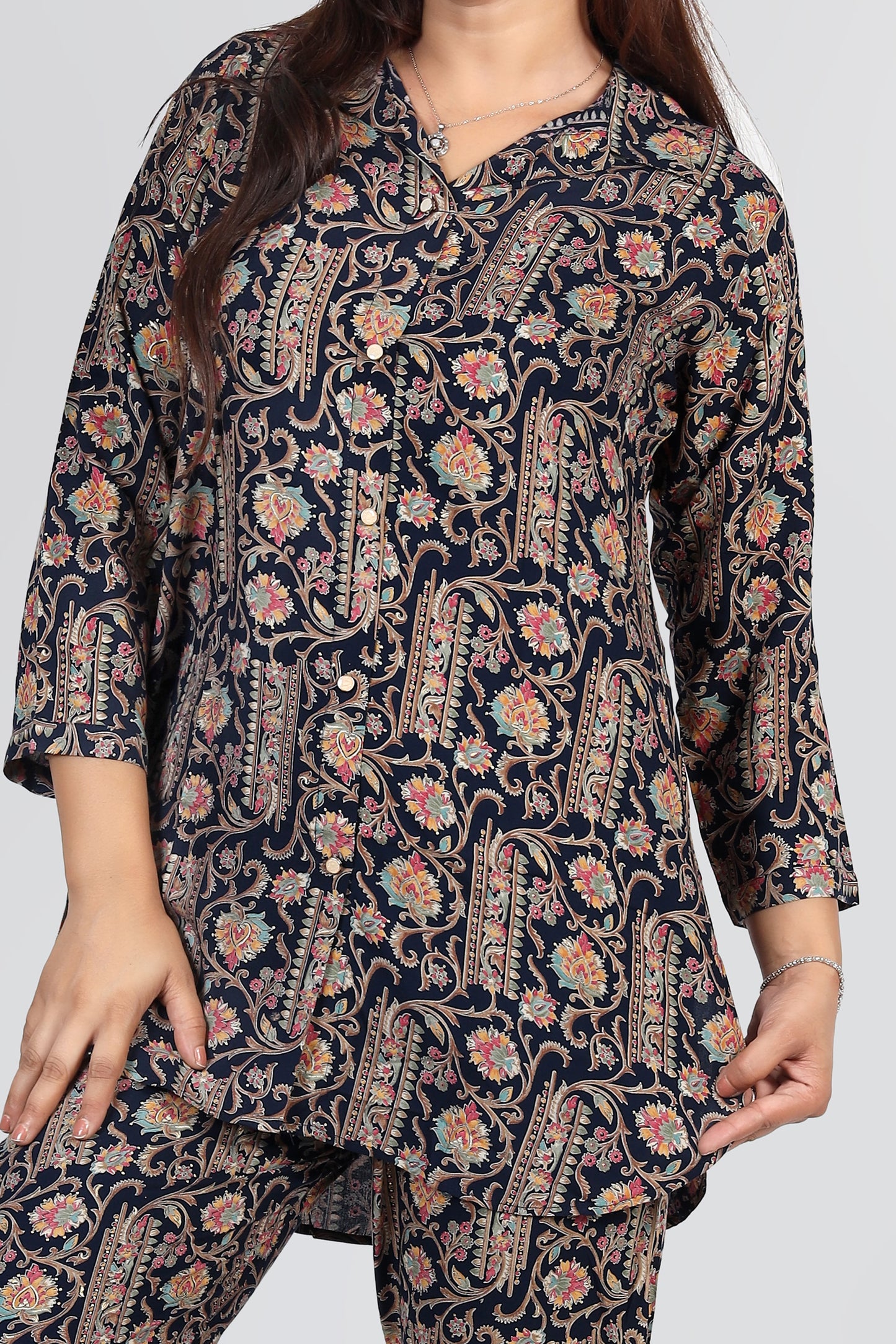 Foil Print Cotton Cord-Set Kurti Style