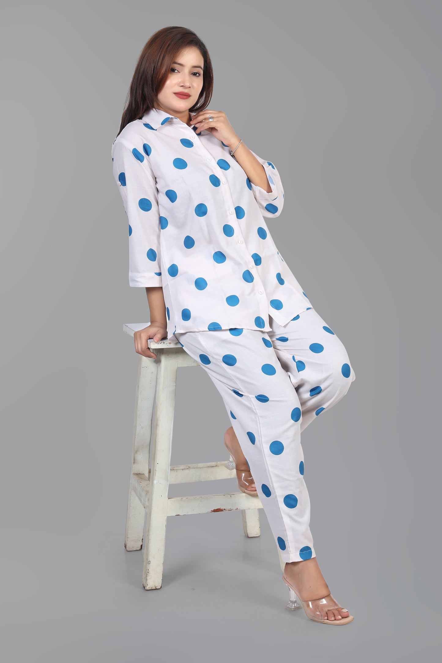 White Polka Dot Cotton Cord-Set