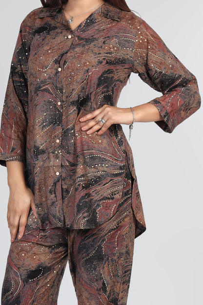 Foil Print Cotton Cord-Set Kurti Style