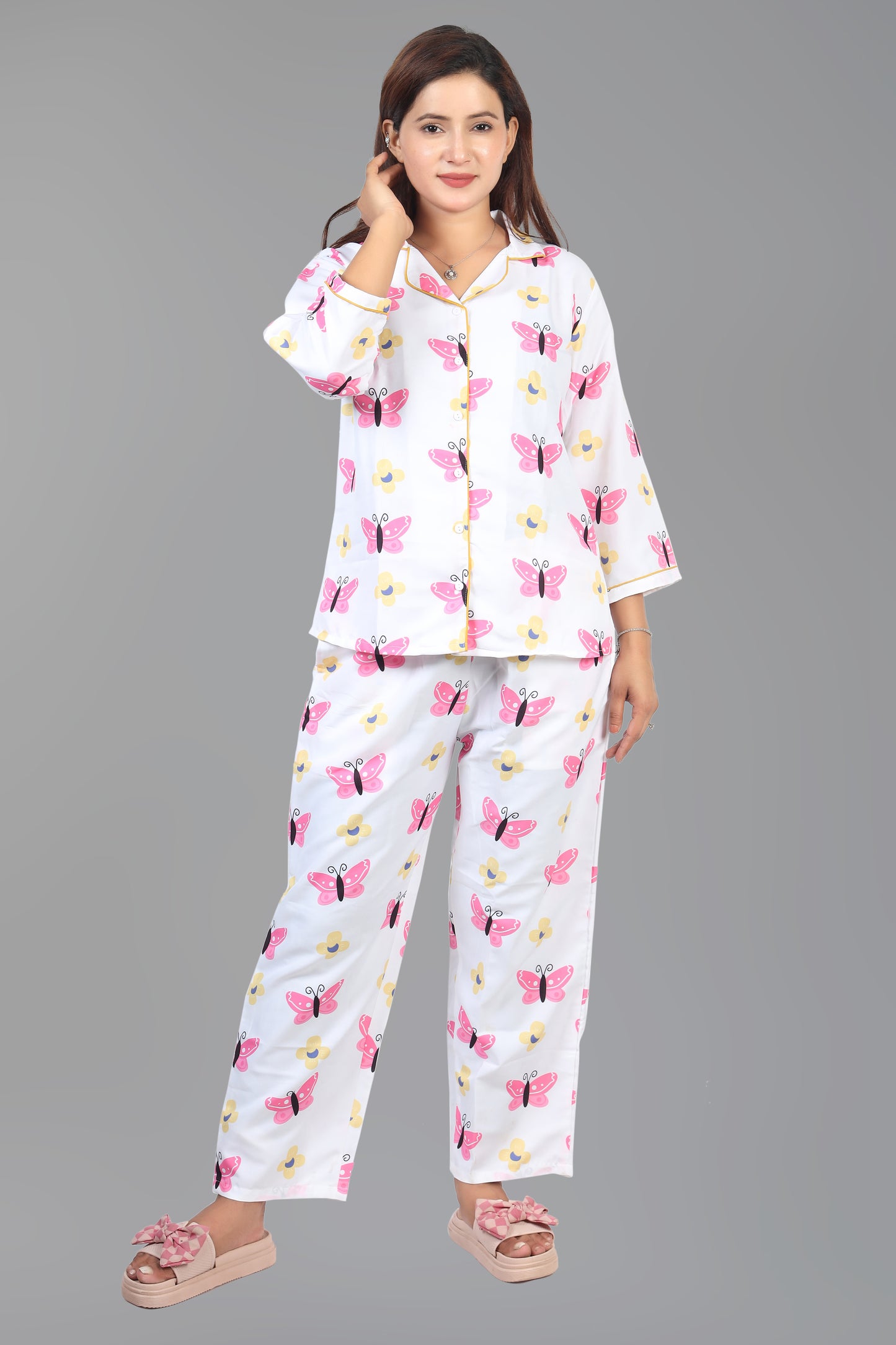 White Butterfly Print Summer Nightwear |White Butterfly Pajamas