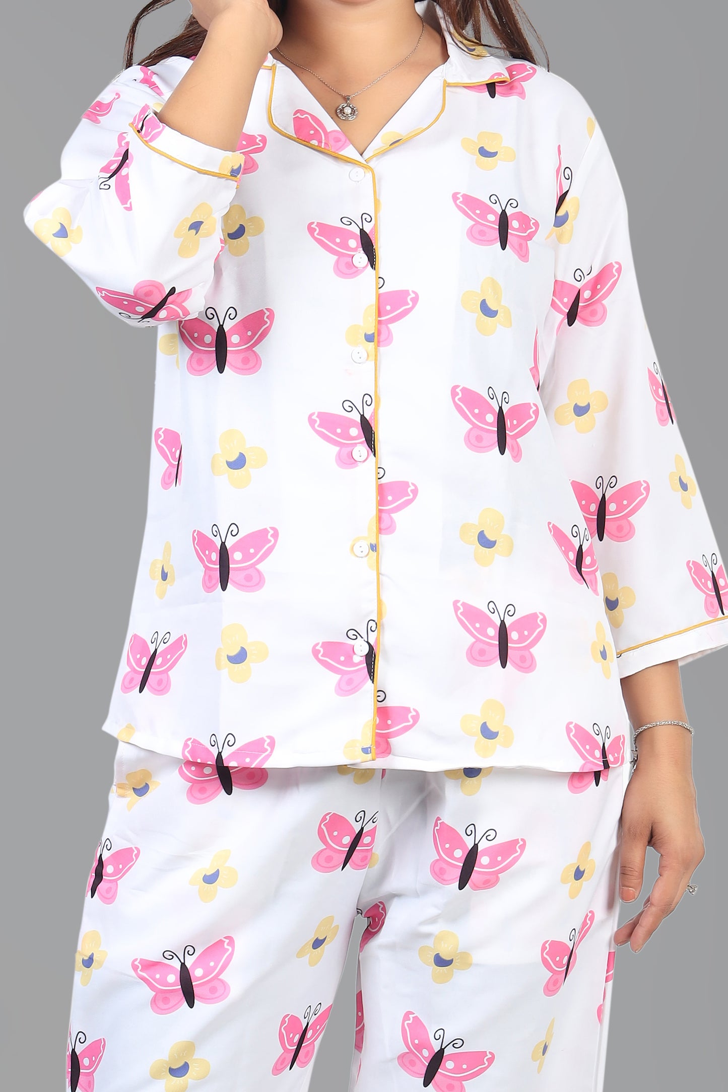 White Butterfly Print Summer Nightwear |White Butterfly Pajamas