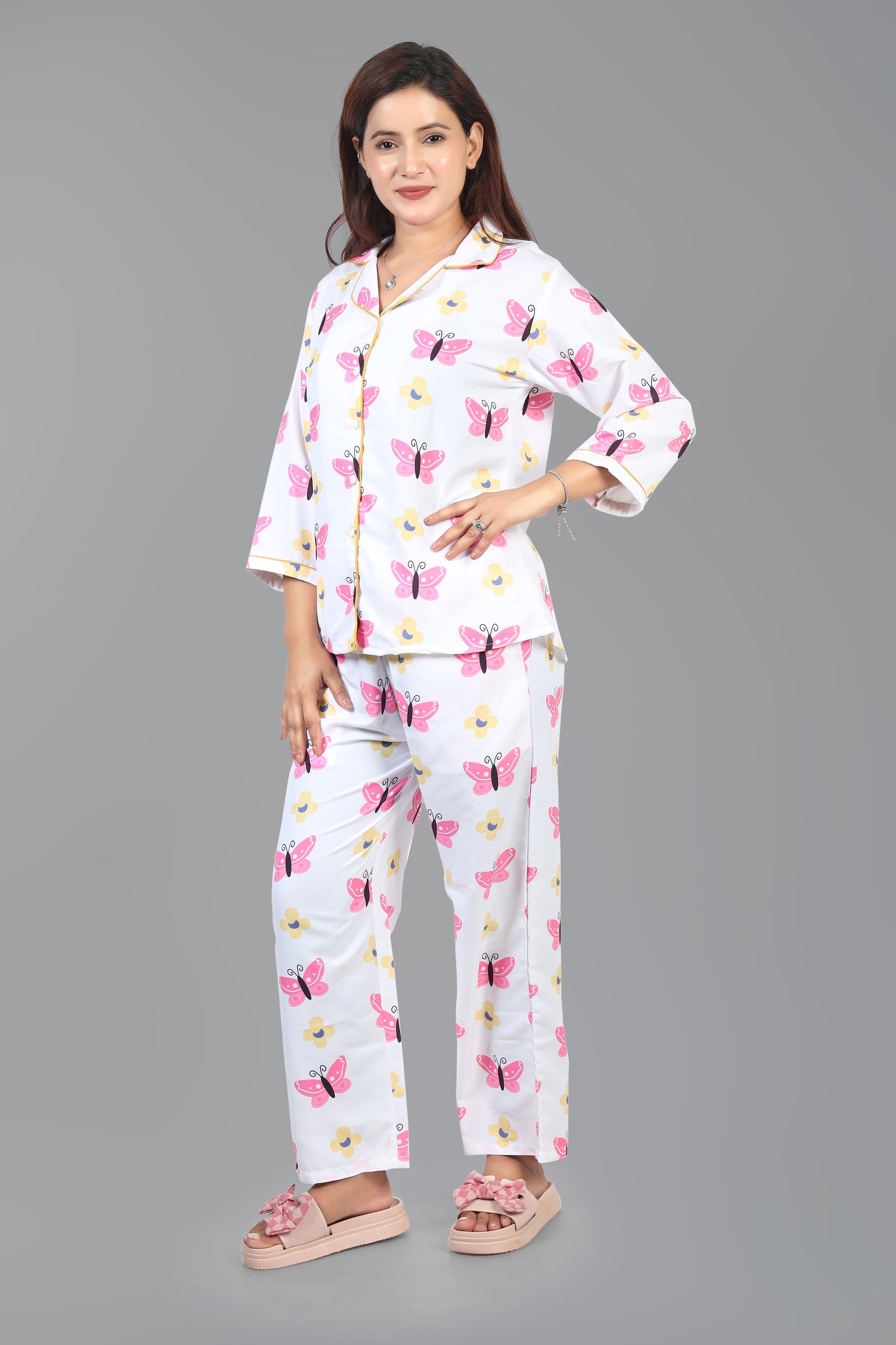 White Butterfly Print Summer Nightwear |White Butterfly Pajamas