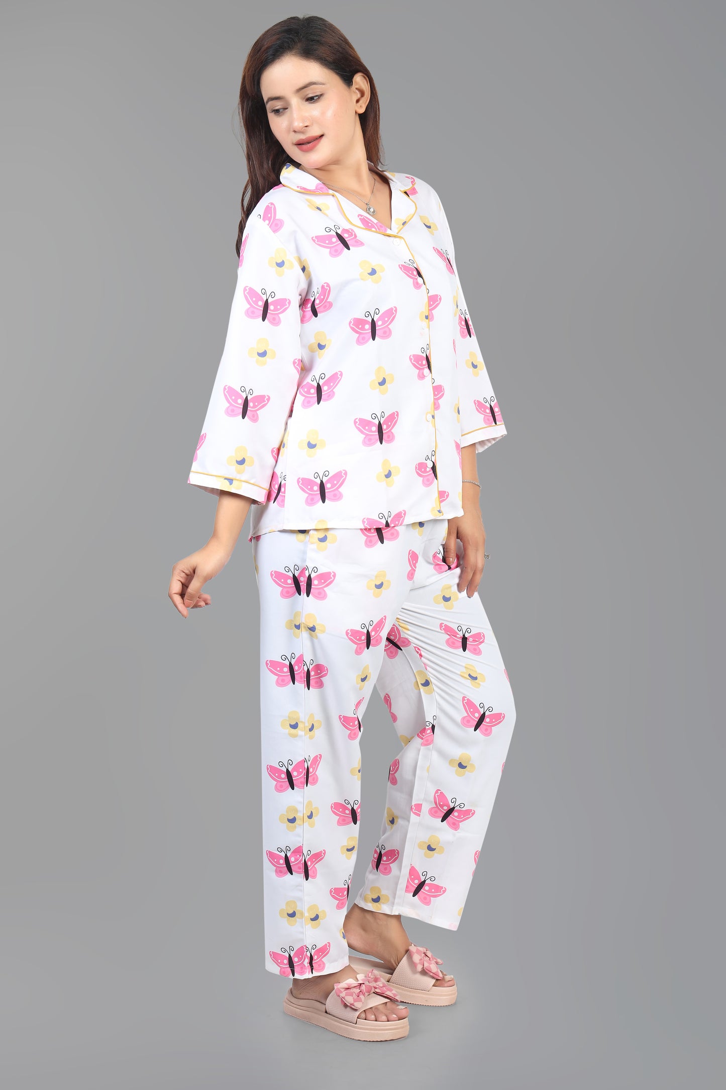 White Butterfly Print Summer Nightwear |White Butterfly Pajamas