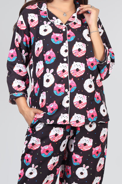 Best Black Donut Summer Nightwear |Donut Print Pajamas