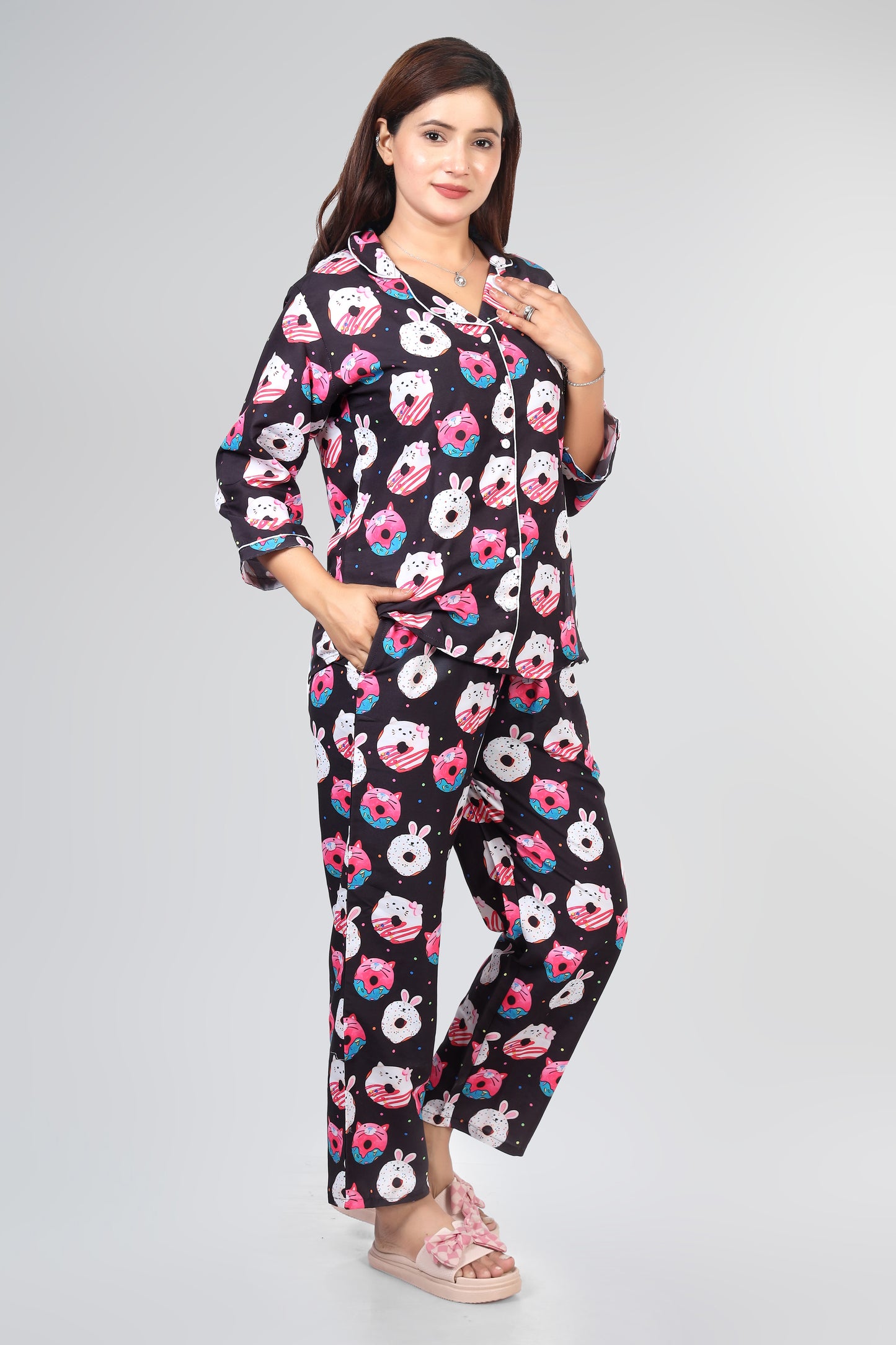 Best Black Donut Summer Nightwear |Donut Print Pajamas