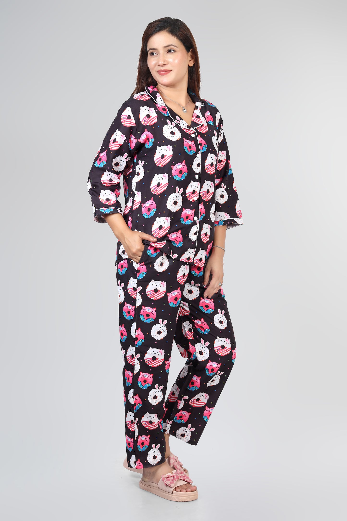 Best Black Donut Summer Nightwear |Donut Print Pajamas