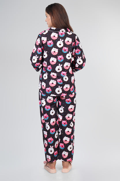 Best Black Donut Summer Nightwear |Donut Print Pajamas