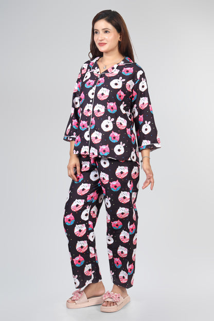 Best Black Donut Summer Nightwear |Donut Print Pajamas