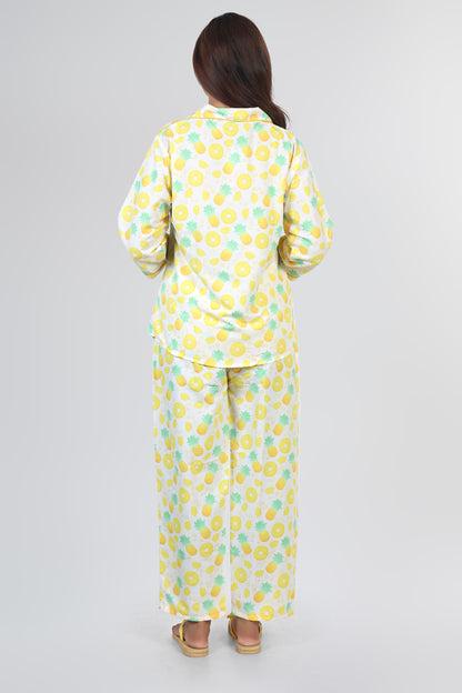 White Yellow Pineapple Summer Nightwear |Pineapple Print Pajamas