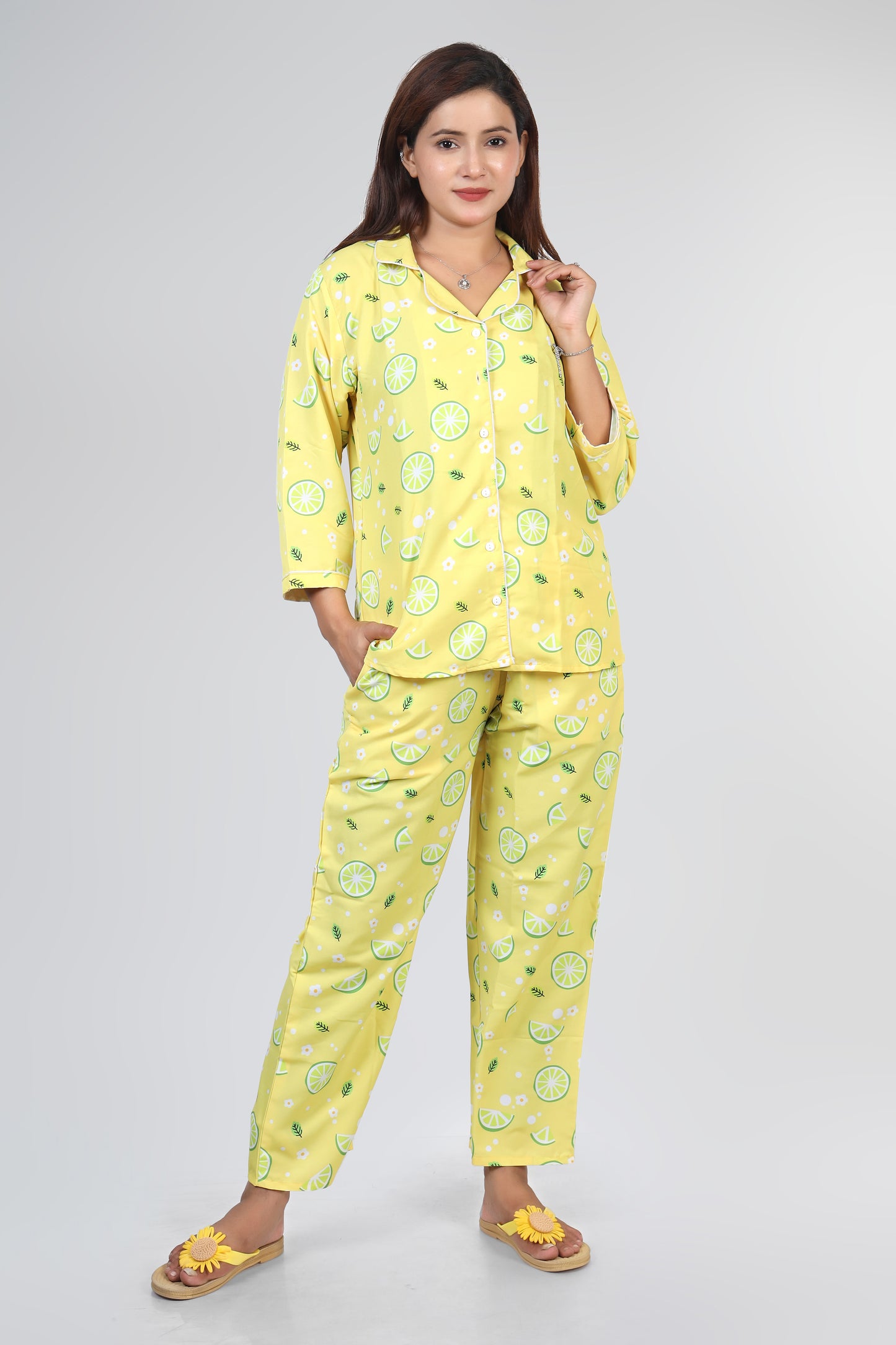 Yellow Lemon Print Summer Nightwear |Lemon Print Pajamas