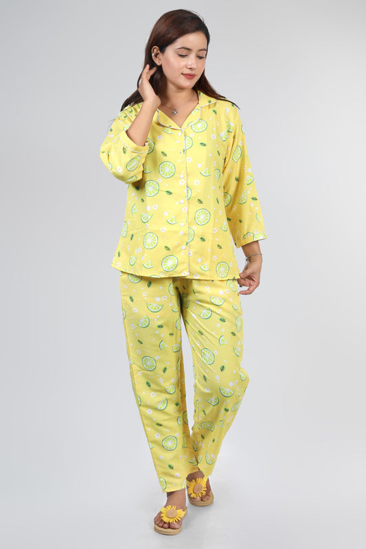 Yellow Lemon Print Summer Nightwear |Lemon Print Pajamas