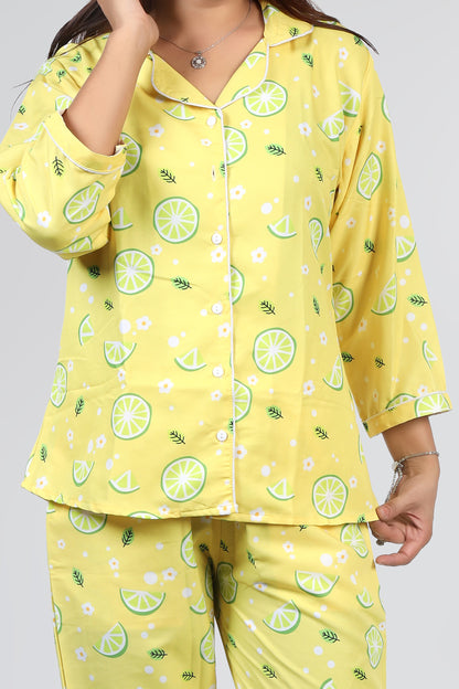 Yellow Lemon Print Summer Nightwear |Lemon Print Pajamas