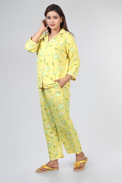 Yellow Lemon Print Summer Nightwear |Lemon Print Pajamas