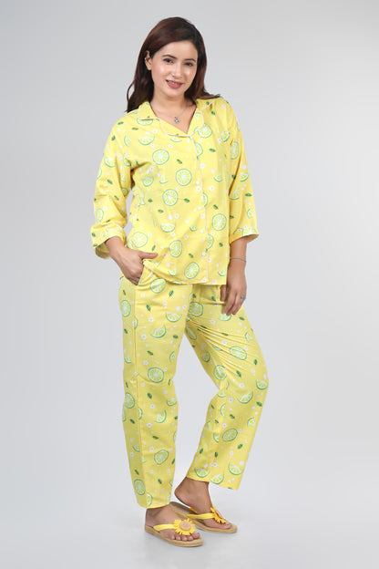 Yellow Lemon Print Summer Nightwear |Lemon Print Pajamas