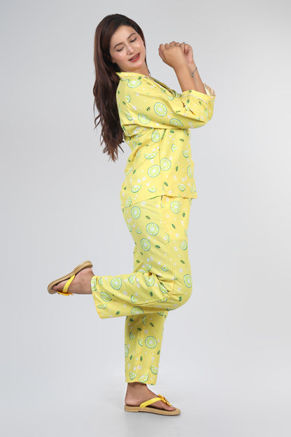 Yellow Lemon Print Summer Nightwear |Lemon Print Pajamas