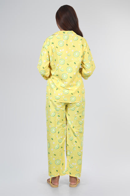 Yellow Lemon Print Summer Nightwear |Lemon Print Pajamas