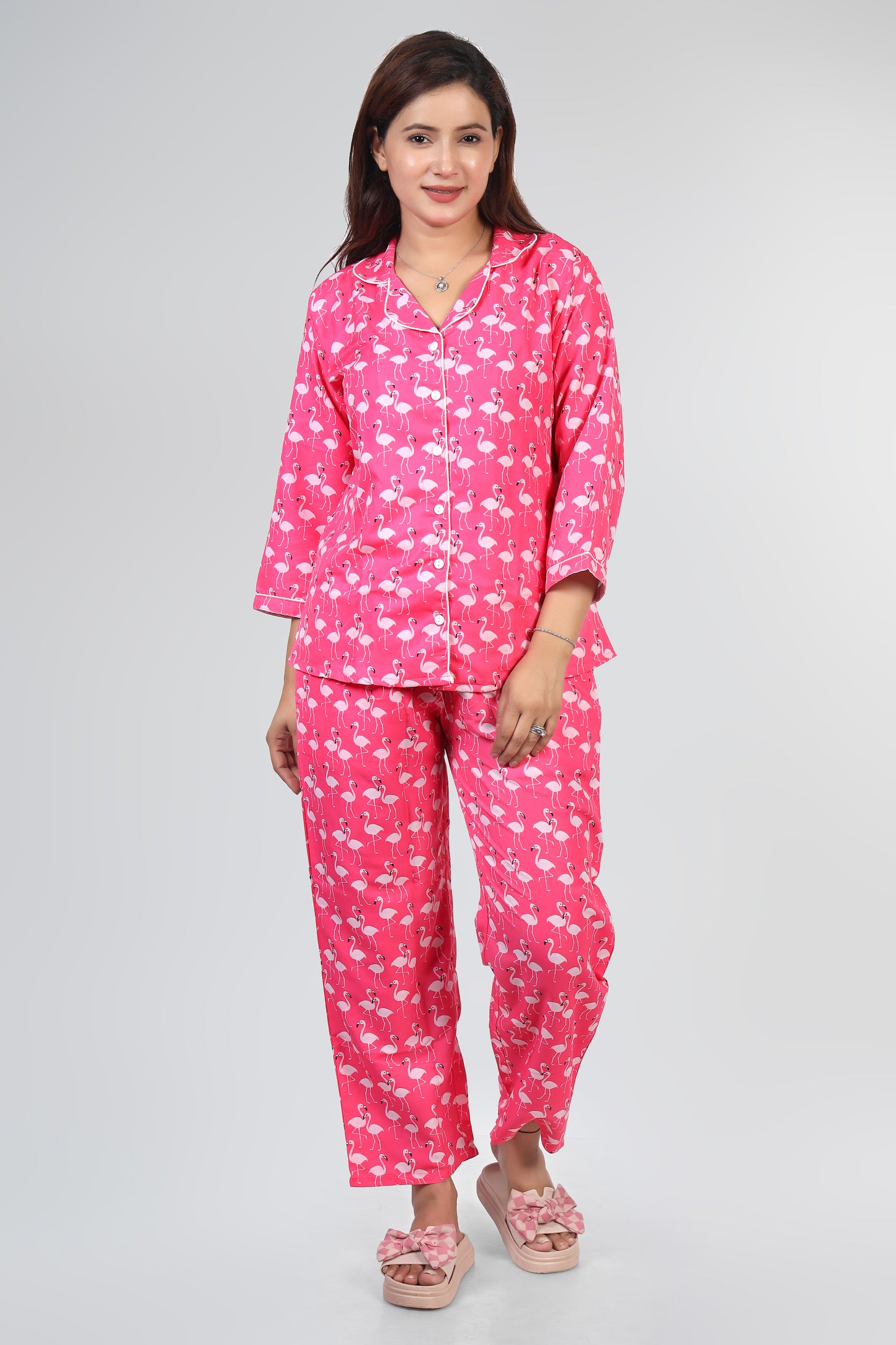 Pink Swan Print Summer Nightwear |Pink Swan Pajamas