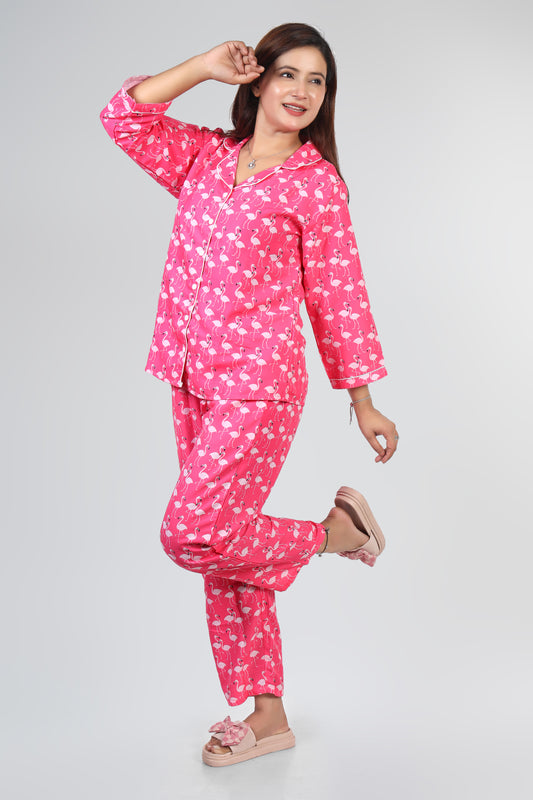 Pink Swan Print Summer Nightwear |Pink Swan Pajamas