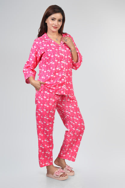 Pink Swan Print Summer Nightwear |Pink Swan Pajamas