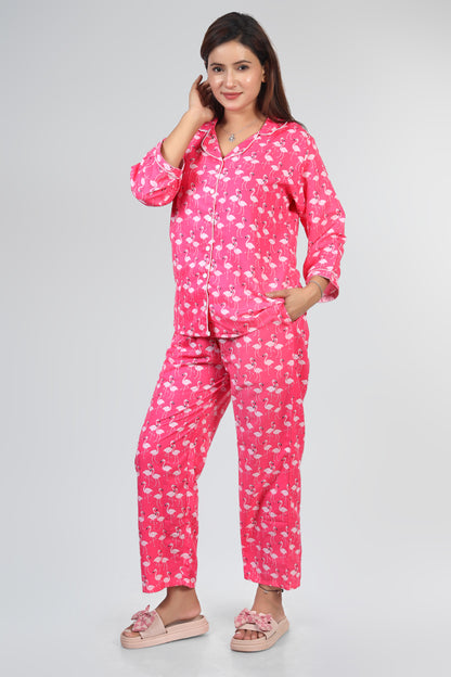 Pink Swan Print Summer Nightwear |Pink Swan Pajamas