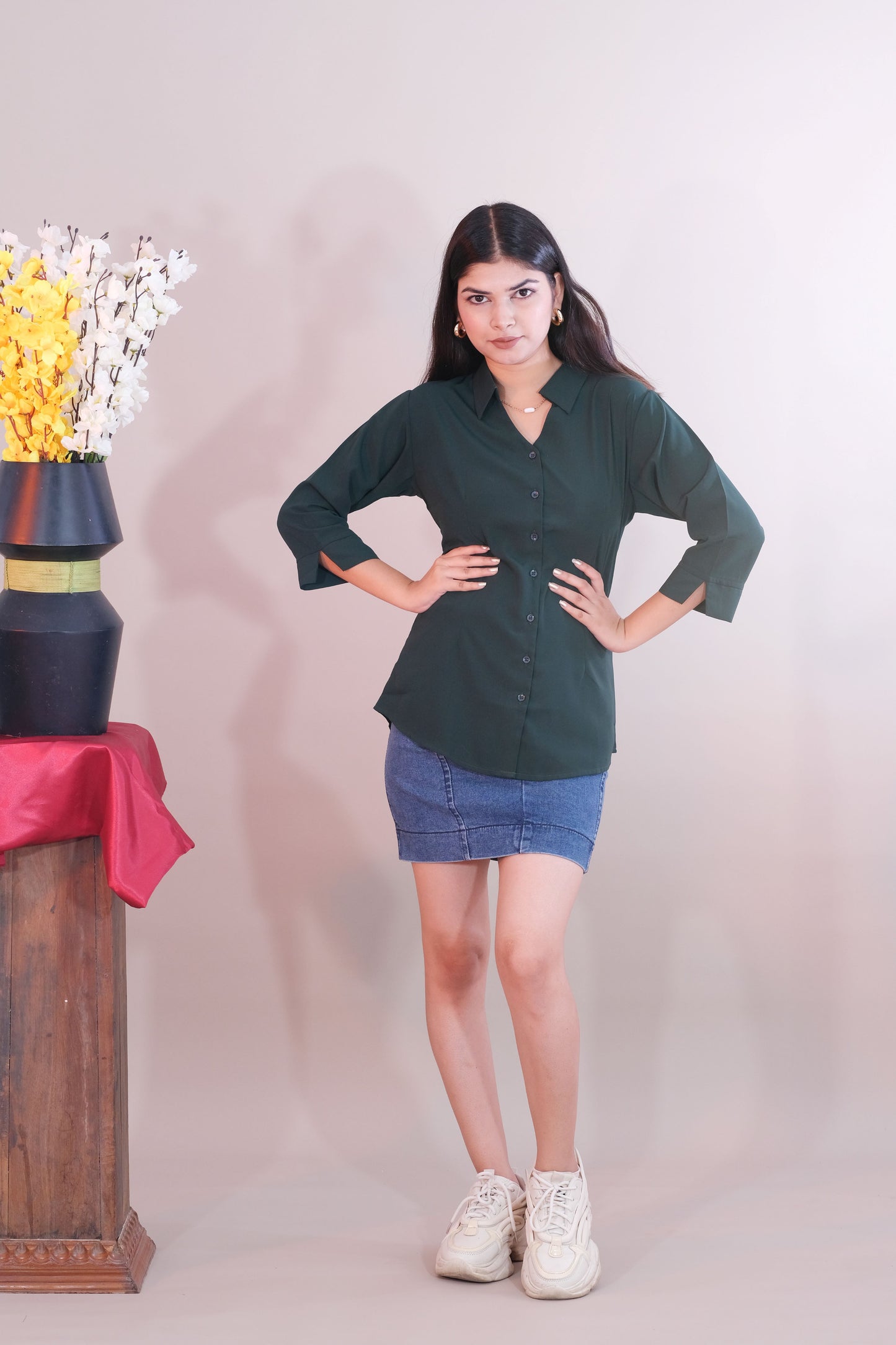 Plain Green Formal Shirt (Imported Fabric)