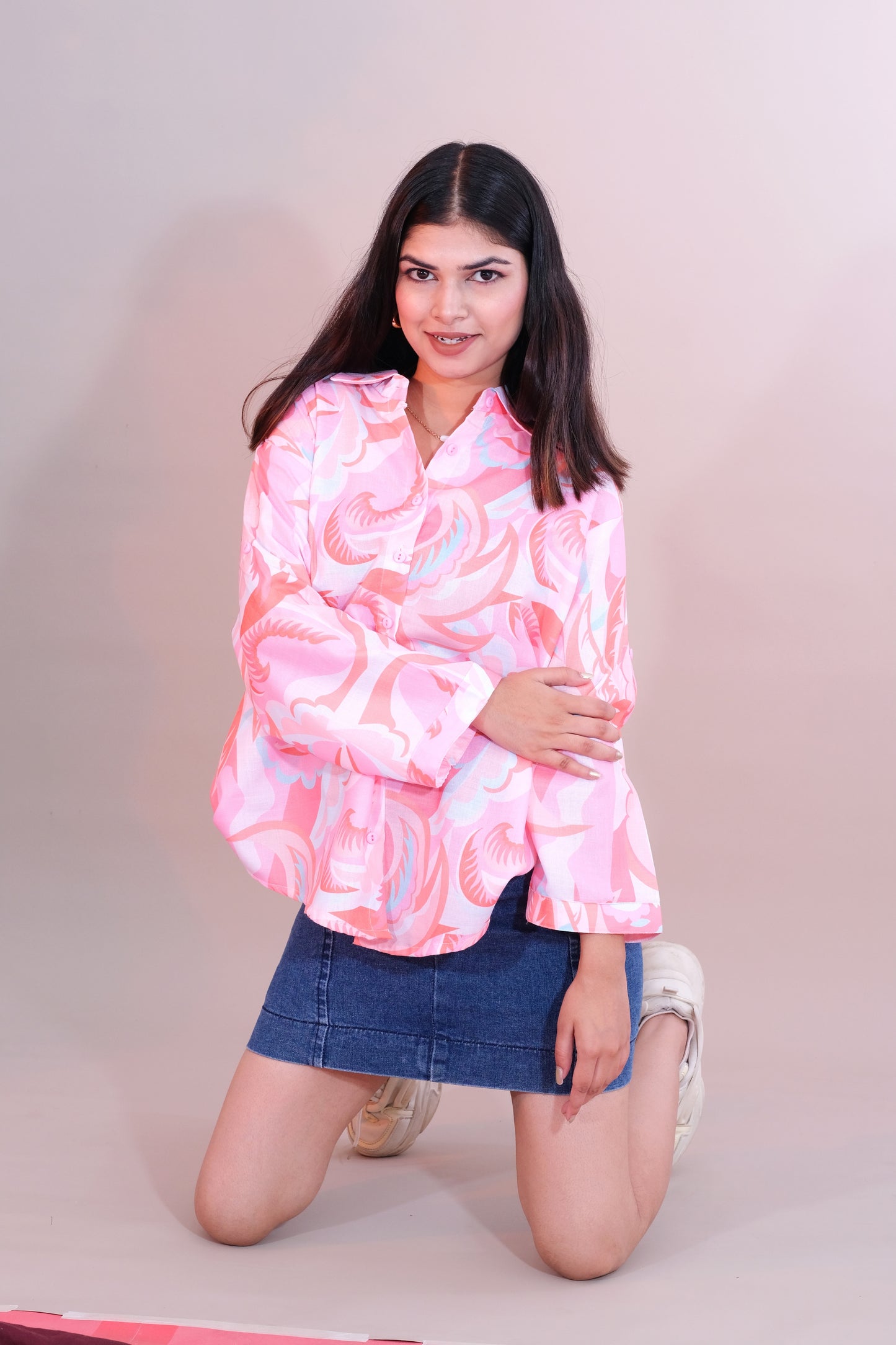 Printed Pink Shirt  (Cotton)