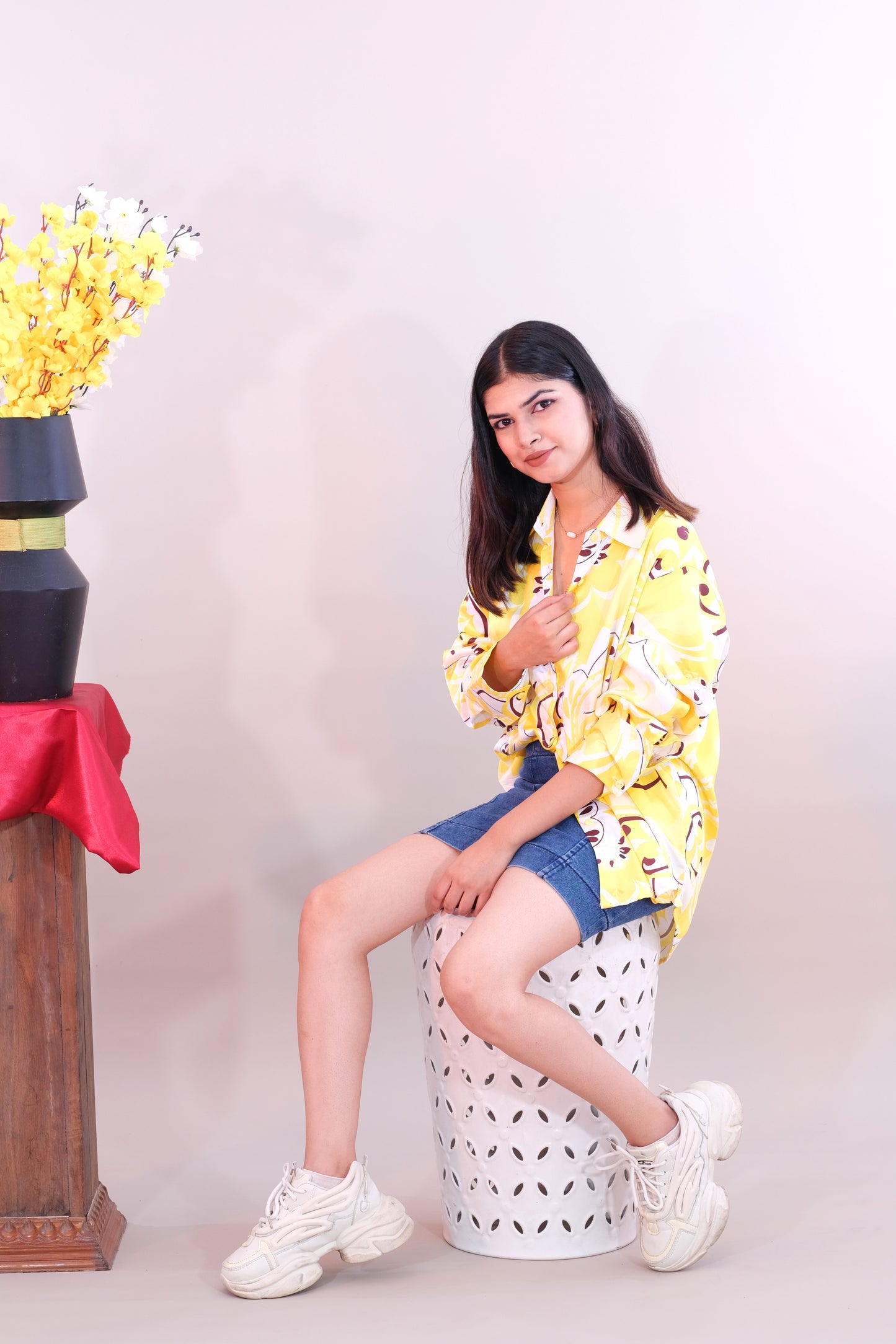 Printed Yellow Shirt for Women (Satin)