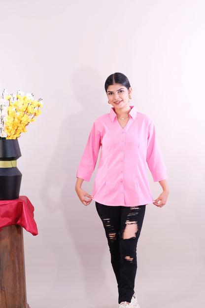 Plain Shirt for women -Pink (Imported Fabric)