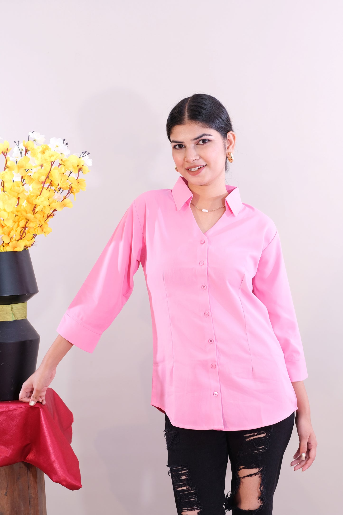 Plain Shirt for women -Pink (Imported Fabric)