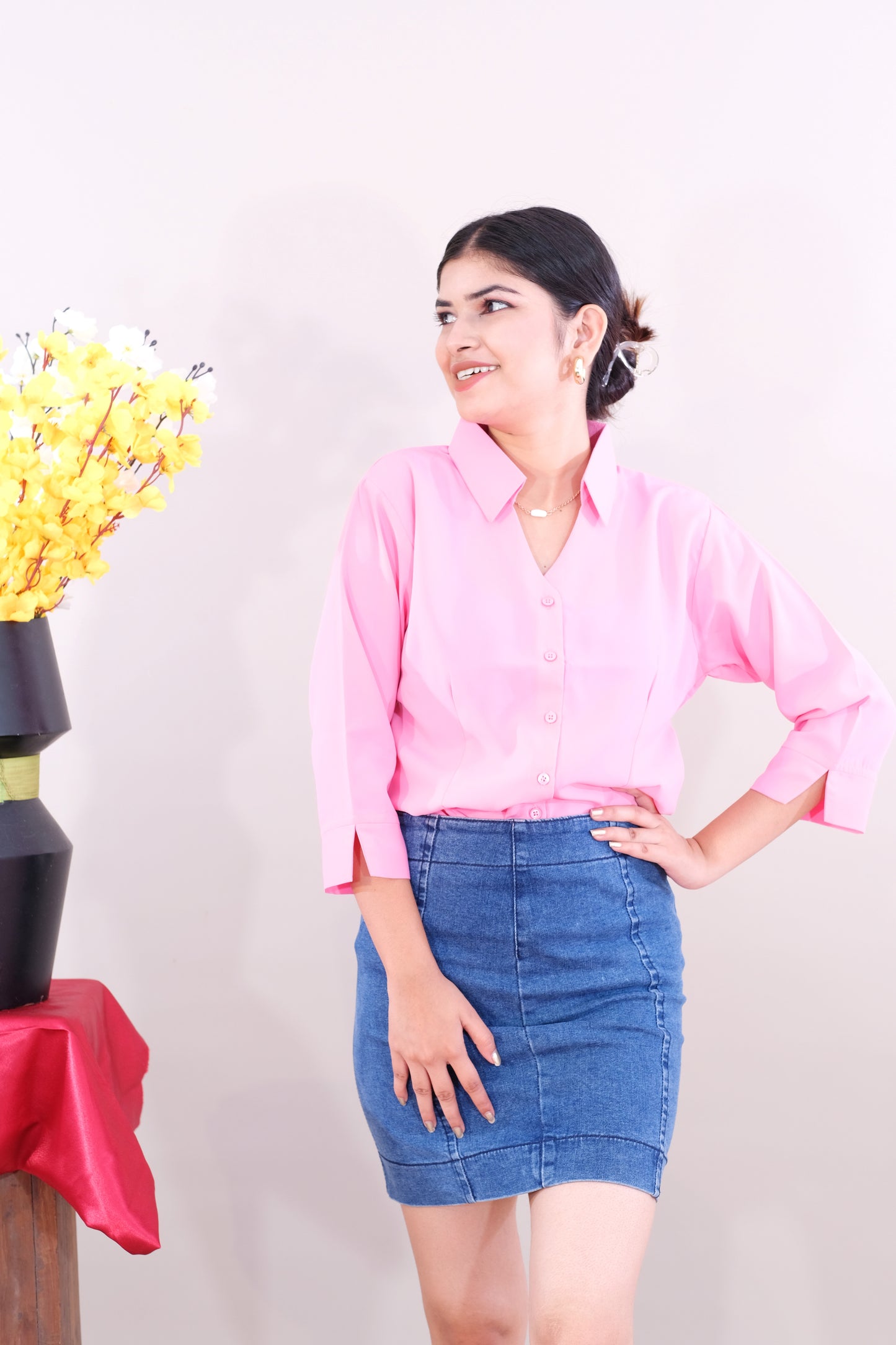 Plain Shirt for women -Pink (Imported Fabric)