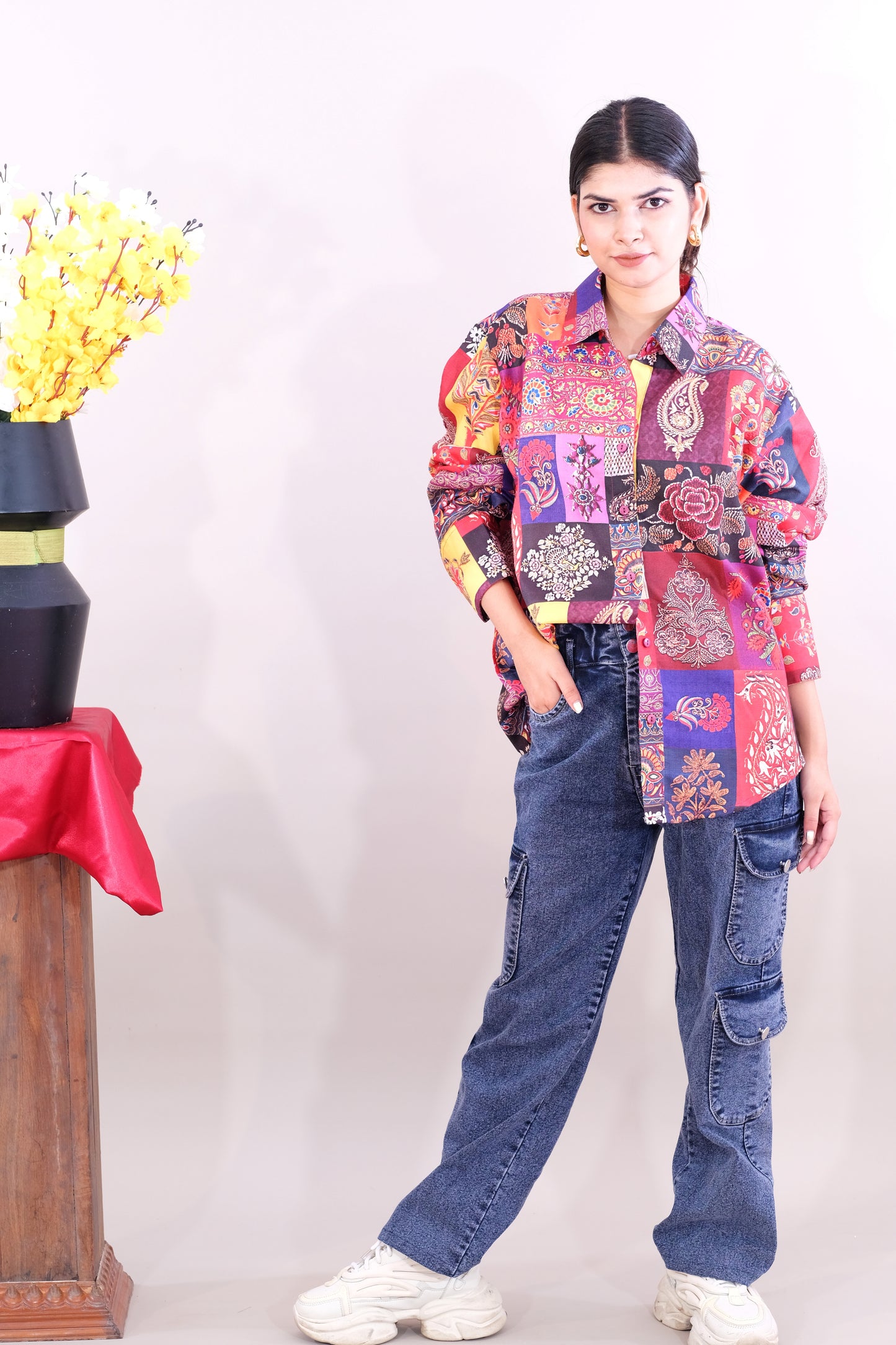 Printed Oversized Multicolor Shirt - (Cotton))