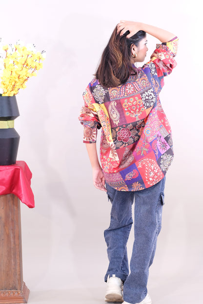 Printed Oversized Multicolor Shirt - (Cotton))