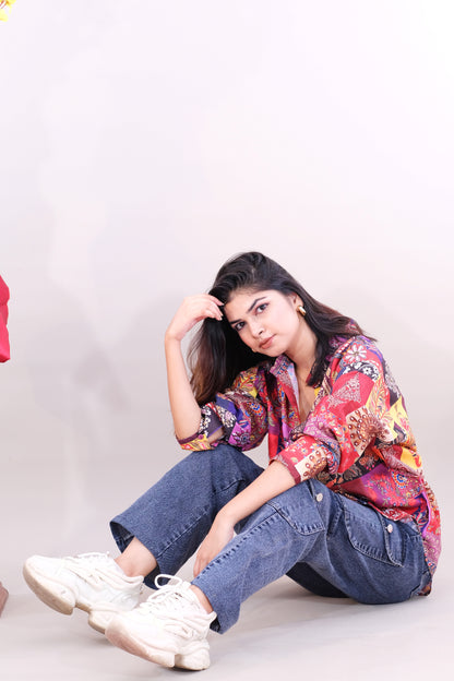 Printed Oversized Multicolor Shirt - (Cotton))