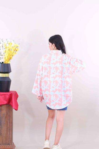 Printed Shirt for Women- Pink (Cotton)