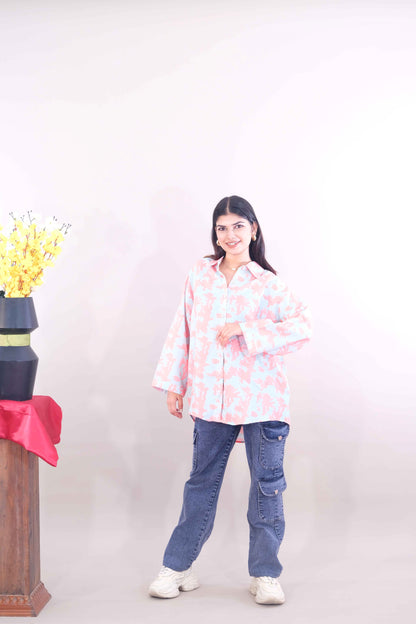 Printed Shirt for Women- Pink (Cotton)