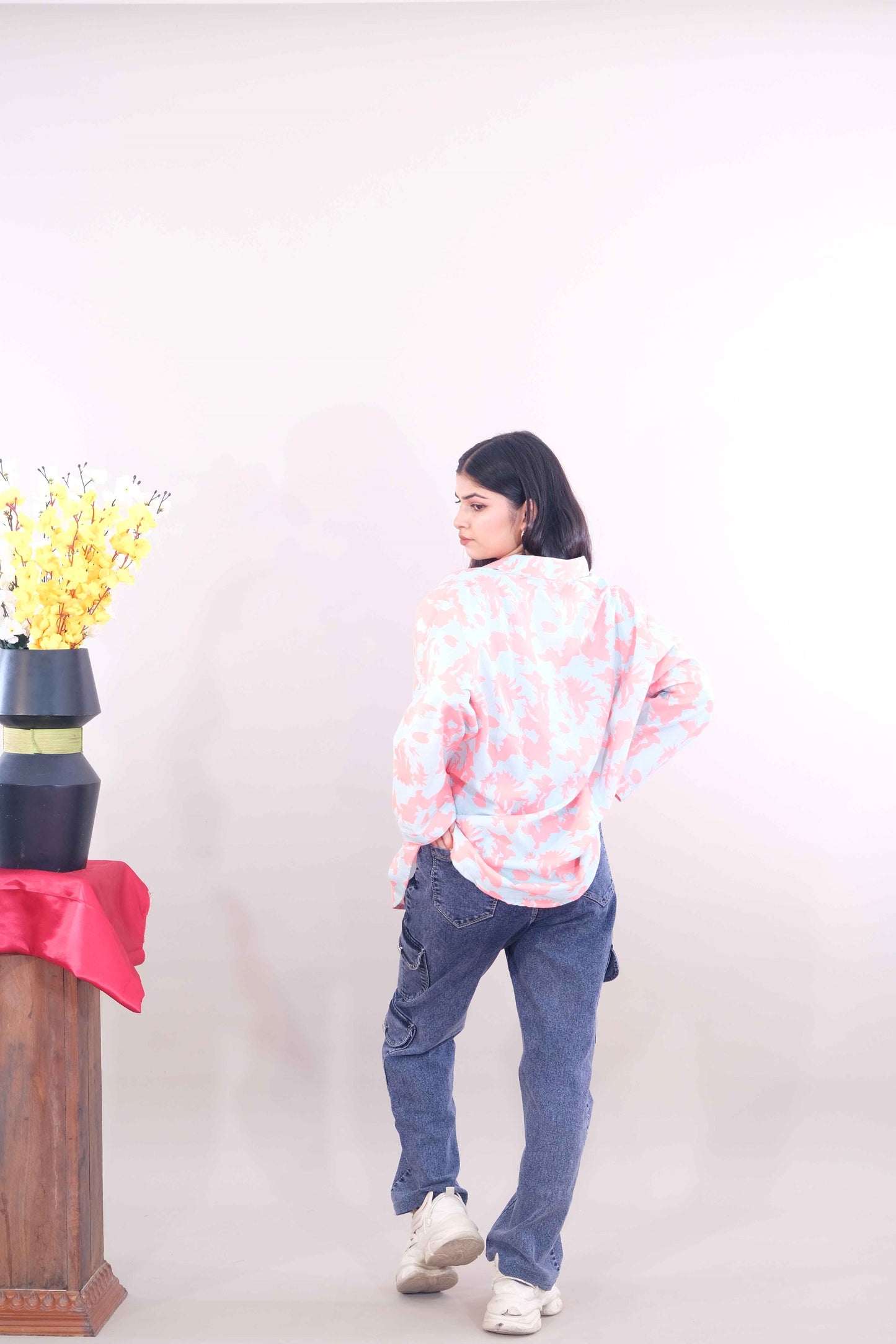 Printed Shirt for Women- Pink (Cotton)