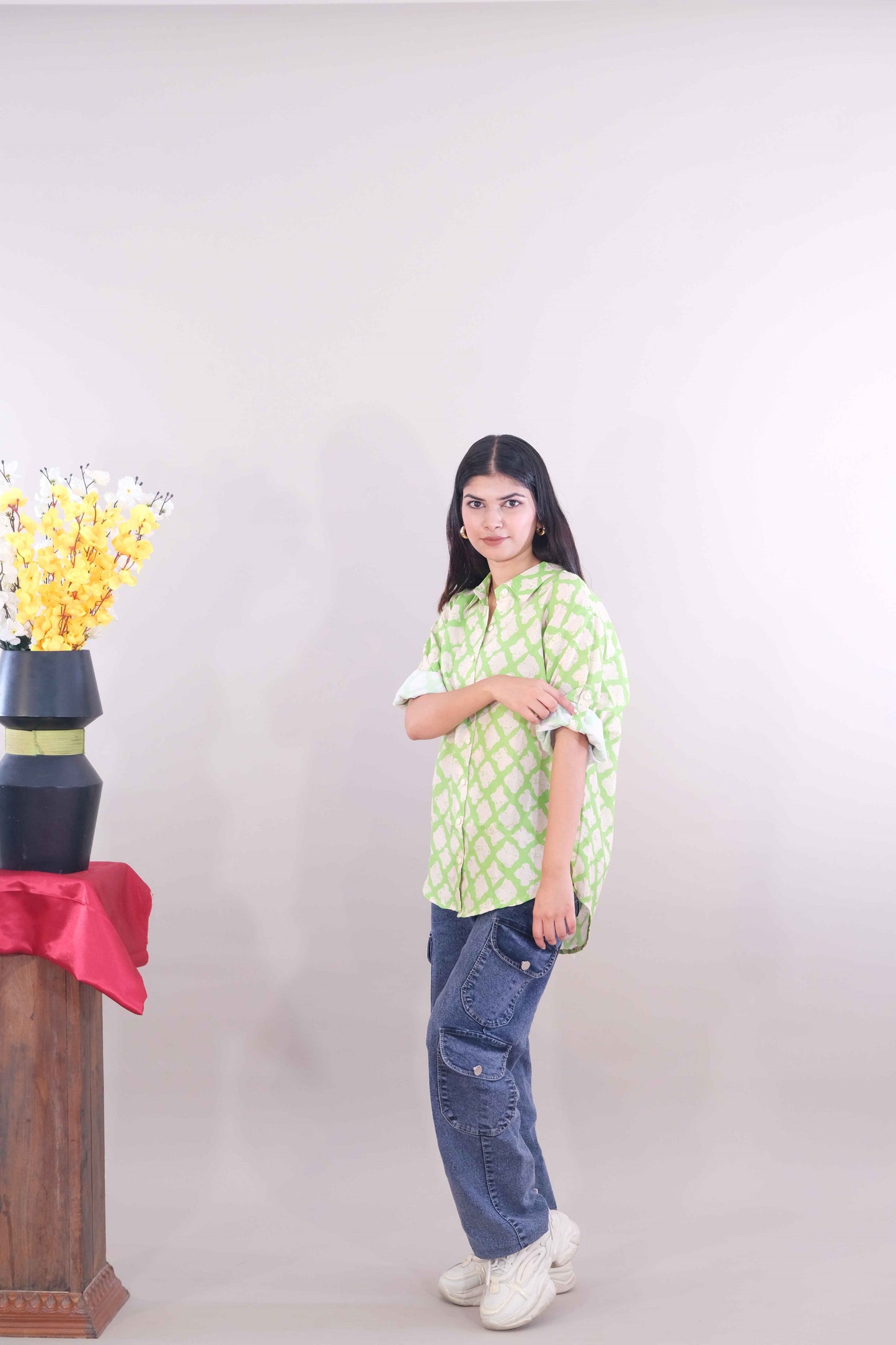 Printed Shirt For Women- Green (Cotton)