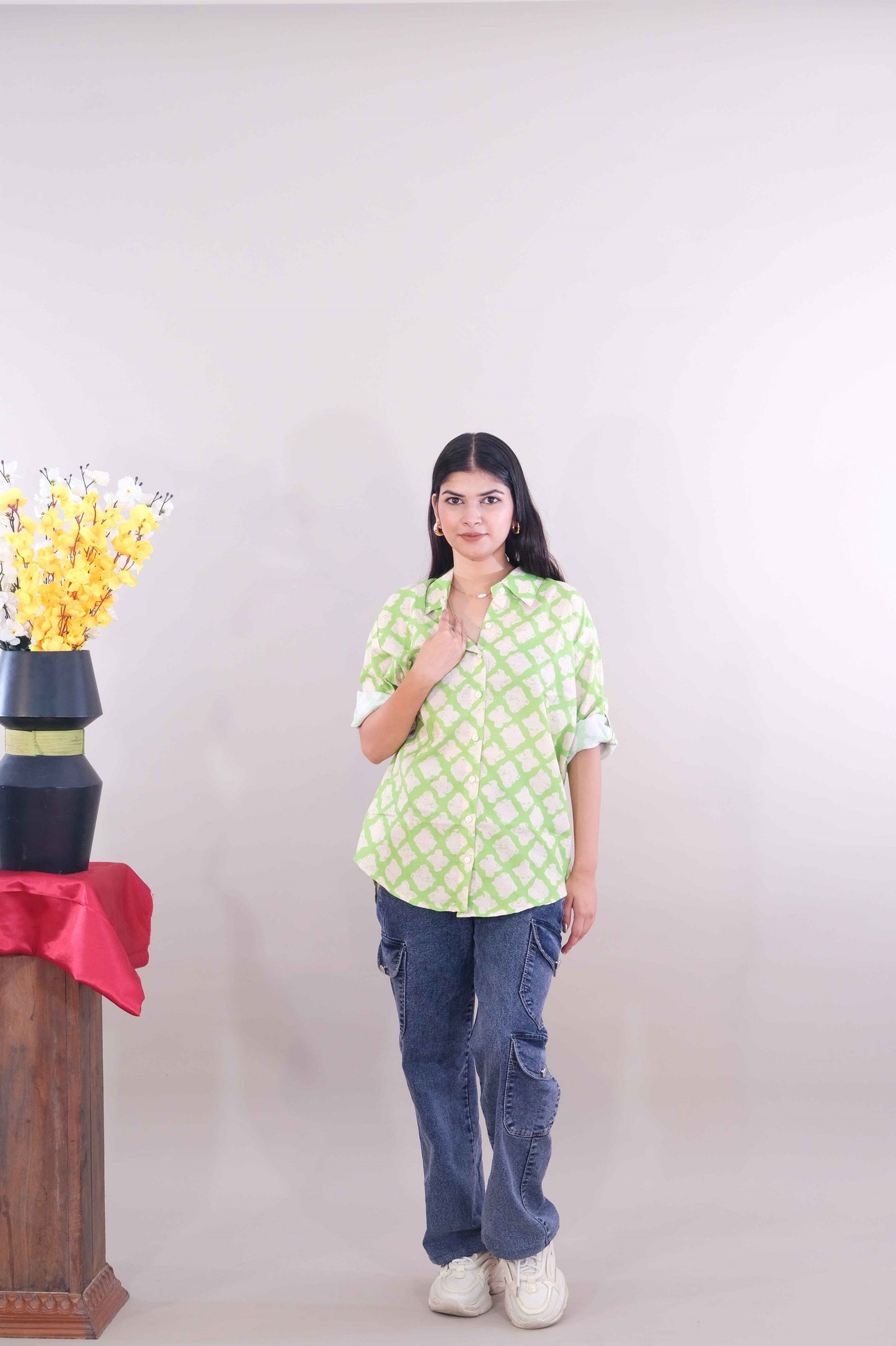 Printed Shirt For Women- Green (Cotton)