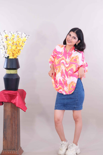 Printed Shirt for Women - Pink (Cotton)