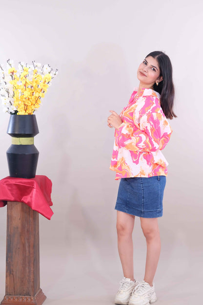 Printed Shirt for Women - Pink (Cotton)