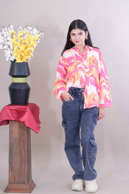 Printed Shirt for Women - Pink (Cotton)