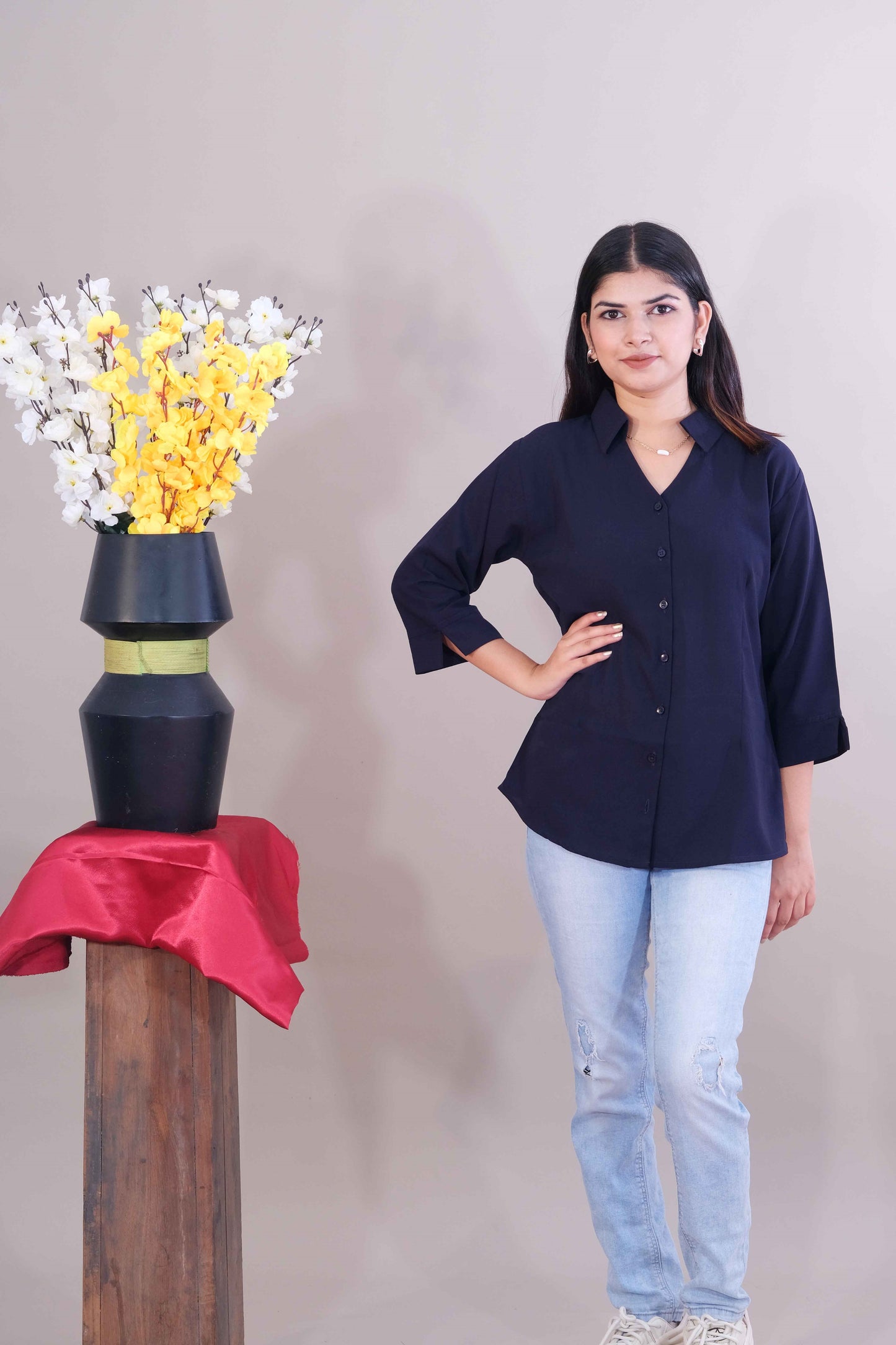 Plain Formal Shirt - Navy Blue (Imported Fabric)