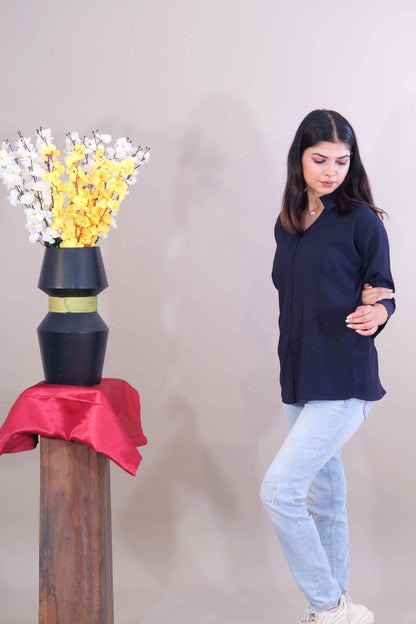 Plain Formal Shirt - Navy Blue (Imported Fabric)