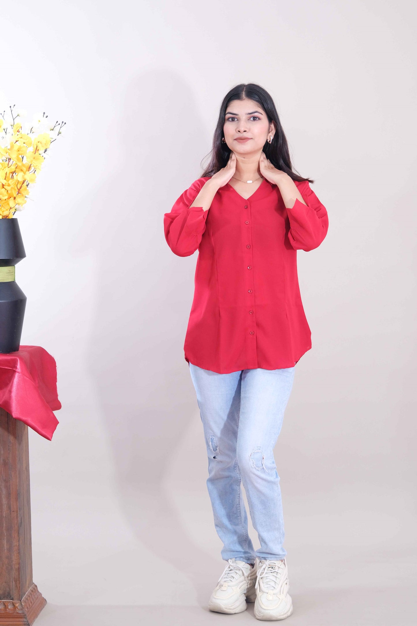 Plain Formal Shirt - Red (Imported Fabric)