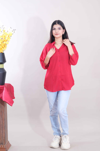 Plain Formal Shirt - Red (Imported Fabric)