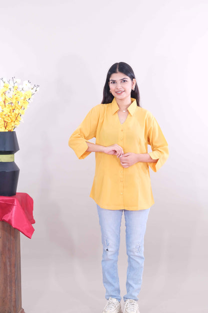 Plain Formal Shirt - Yellow (Imported Fabric)